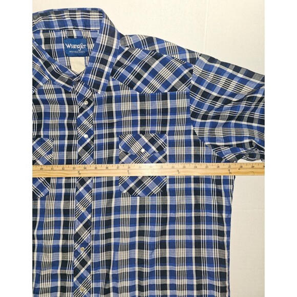 Wrangler Western Shirts Pearl Snap Plaid Blue Checked Button Shirt Men's Size XL - Picture 7 of 8